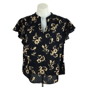 Joie Women Marlina Waterfall Ruffle Sleeve V-Neck Floral Popover Top Caviar Sz S